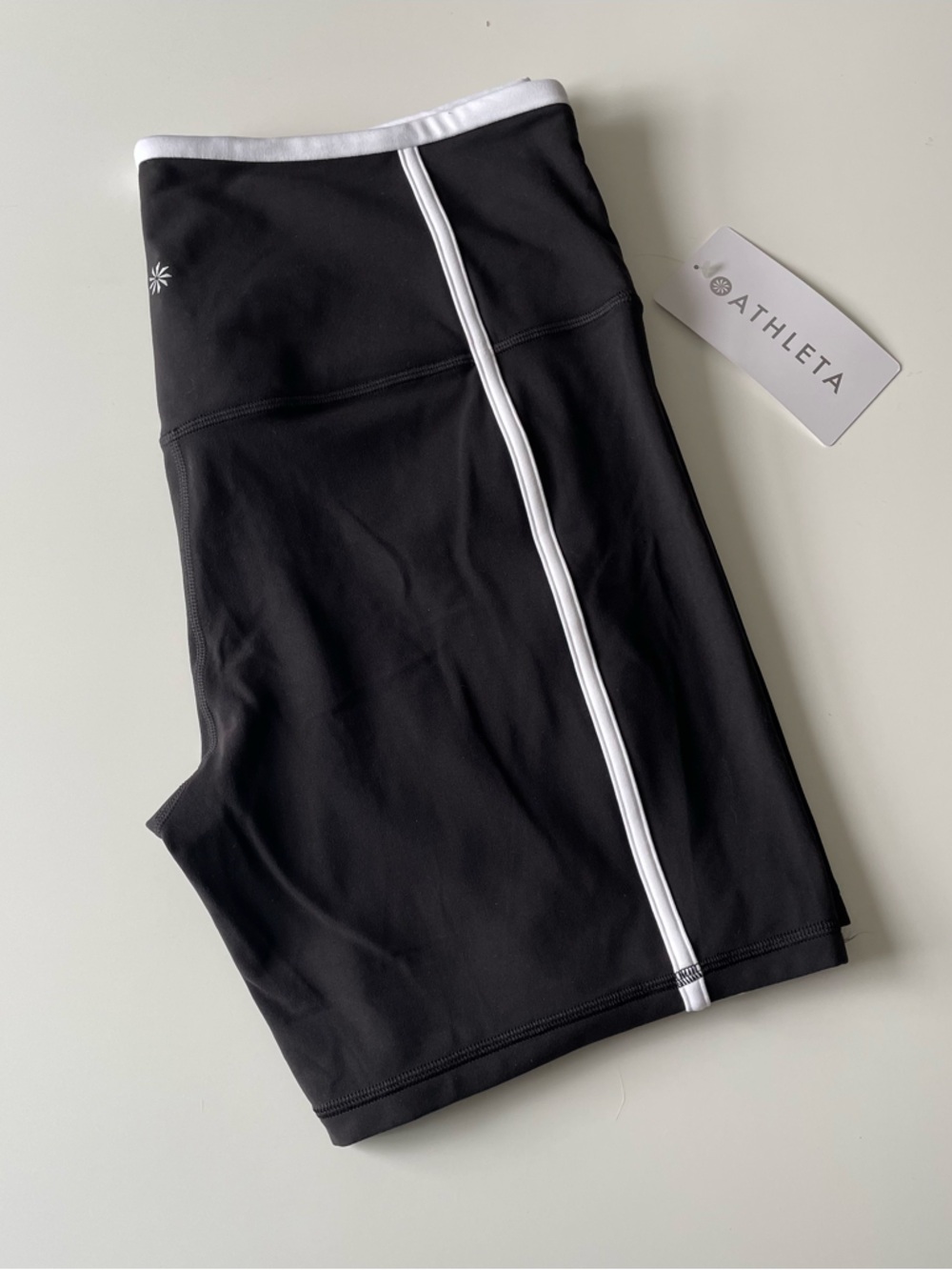 Athleta Black Bike Shorts with White Stripe